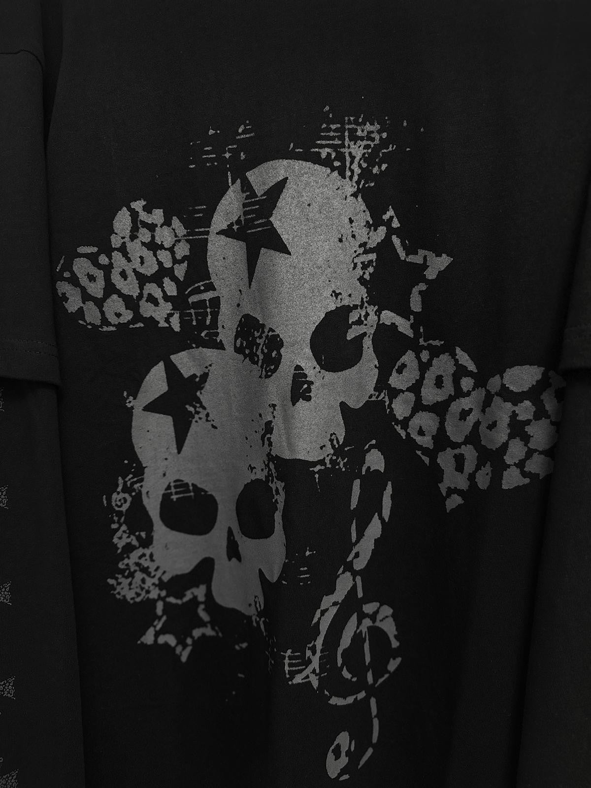 Alita26SS Loose Fit Print Faux Layer Watercolor Women's Cotton Long Sleeve T-shirts