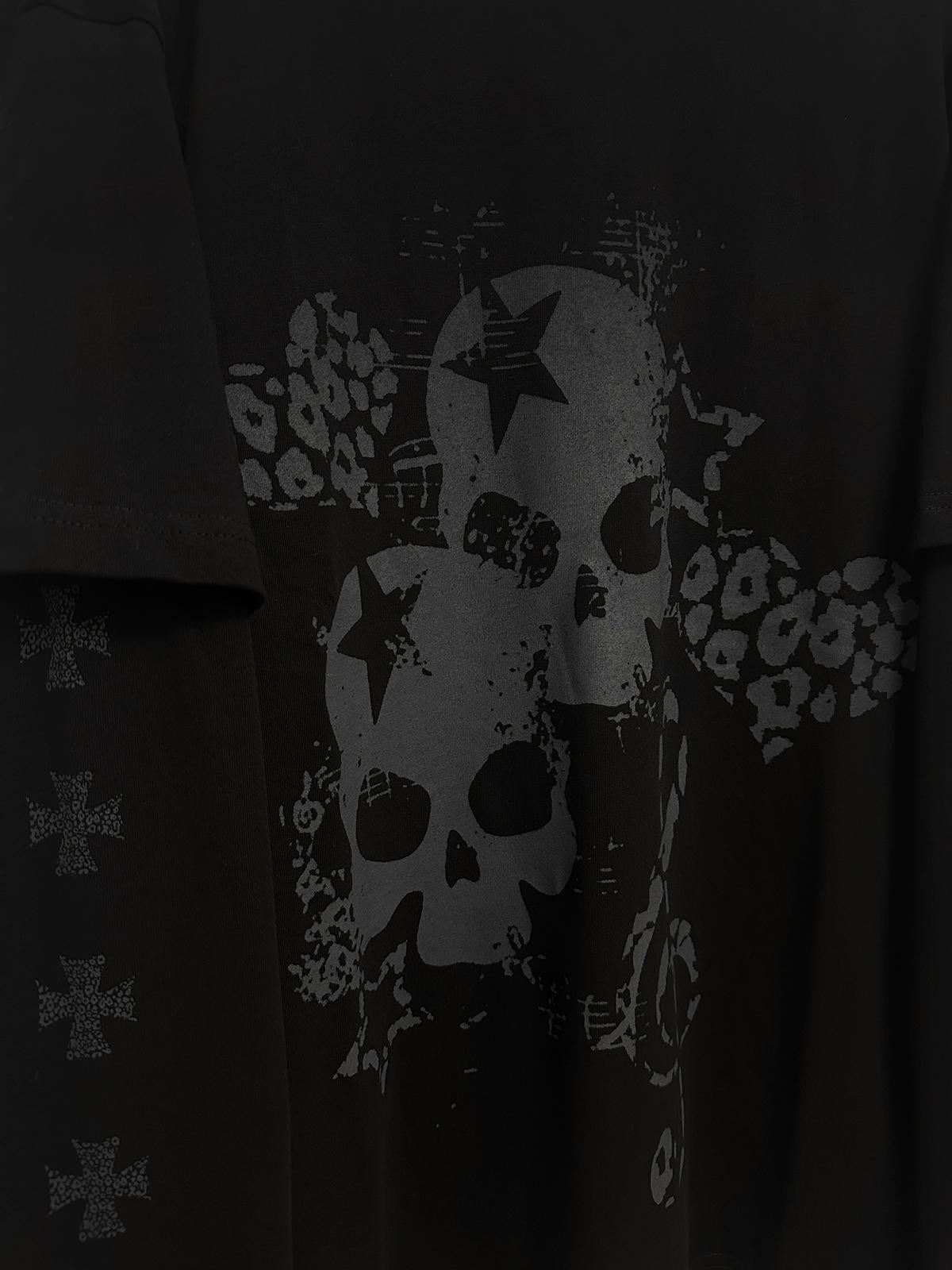 Alita26SS Loose Fit Print Faux Layer Watercolor Women's Cotton Long Sleeve T-shirts