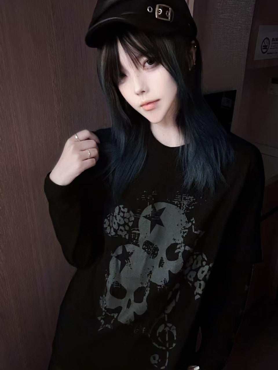 Alita26SS Loose Fit Print Faux Layer Watercolor Women's Cotton Long Sleeve T-shirts