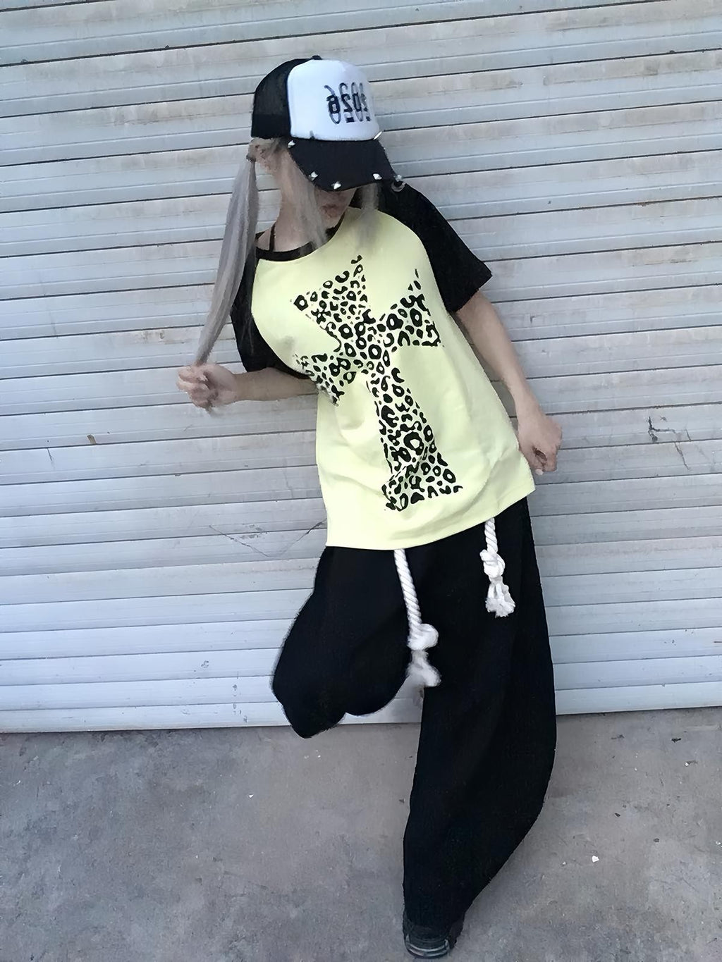 Alita26SS Loose Raglan Graffiti Print Cross Round Neck Cotton Women's Short Sleeve T-shirts