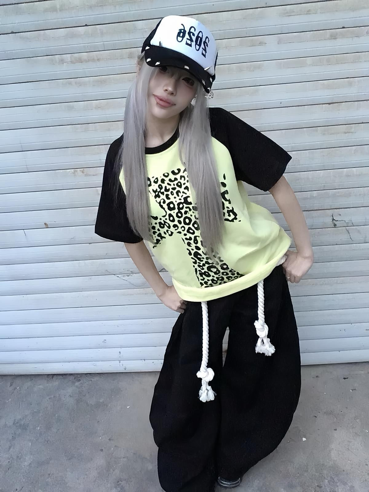 Alita26SS Loose Raglan Graffiti Print Cross Round Neck Cotton Women's Short Sleeve T-shirts