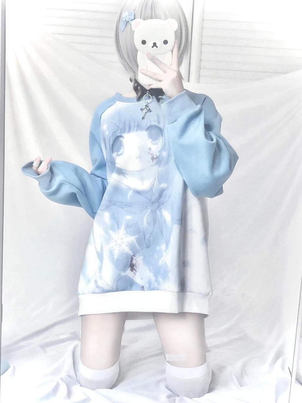 Alita26SS Oversized Raglan Sleeve Cartoon Anime Print Women's Cotton Sweatshirts