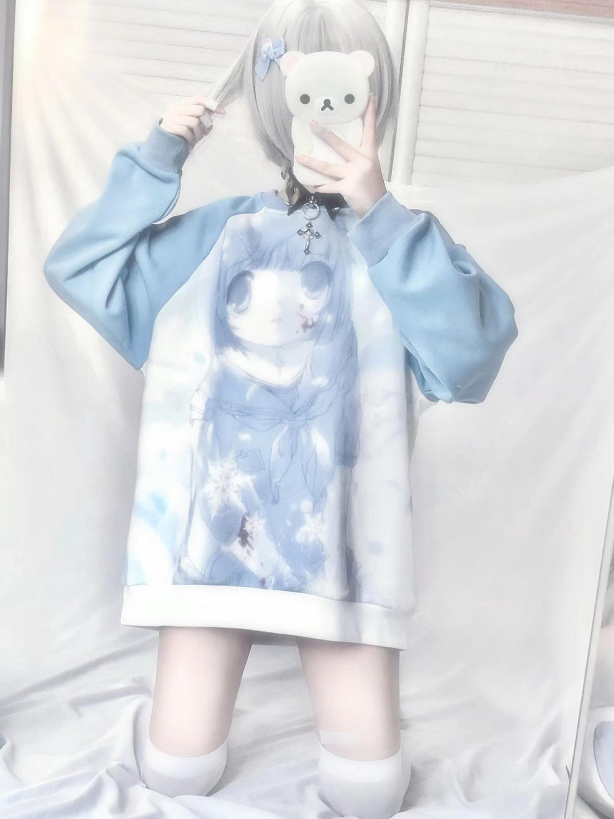Alita26SS Oversized Raglan Sleeve Cartoon Anime Print Women's Cotton Sweatshirts