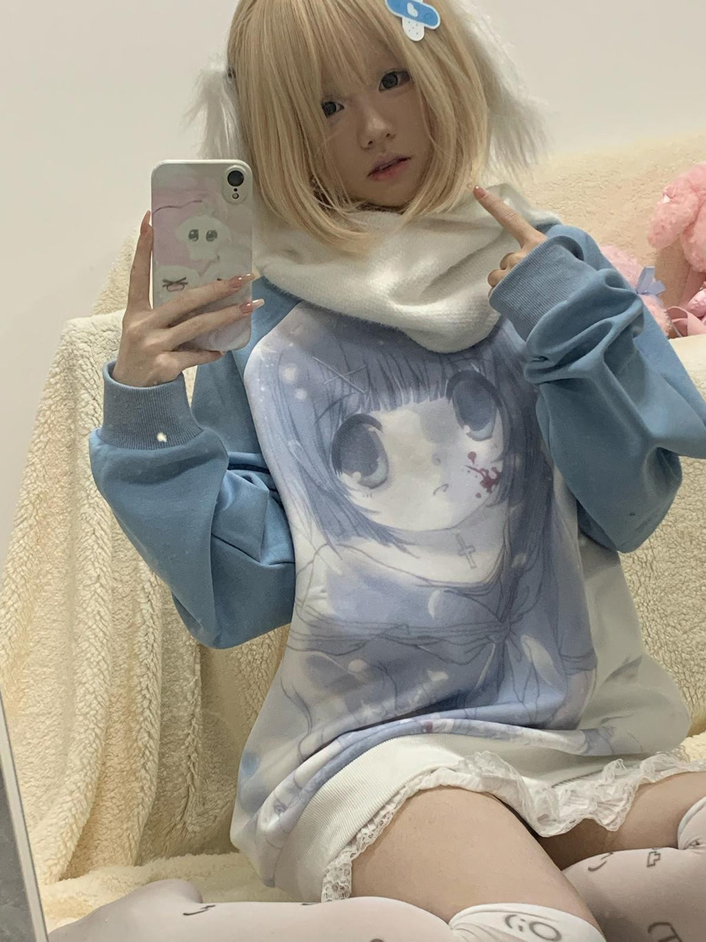 Alita26SS Oversized Raglan Sleeve Cartoon Anime Print Women's Cotton Sweatshirts