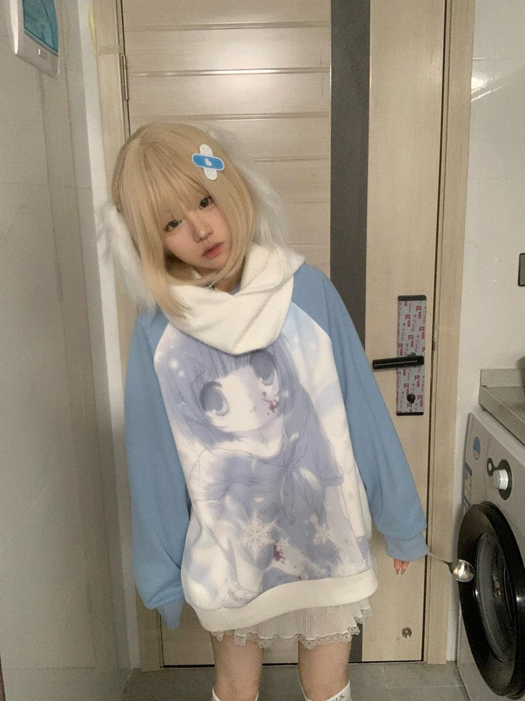 Alita26SS Oversized Raglan Sleeve Cartoon Anime Print Women's Cotton Sweatshirts