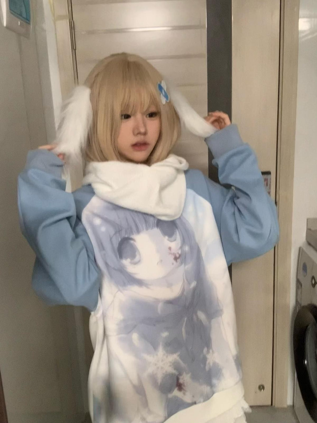 Alita26SS Oversized Raglan Sleeve Cartoon Anime Print Women's Cotton Sweatshirts
