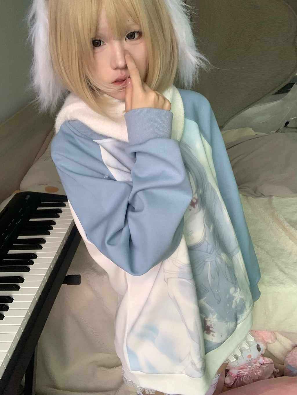 Alita26SS Oversized Raglan Sleeve Cartoon Anime Print Women's Cotton Sweatshirts