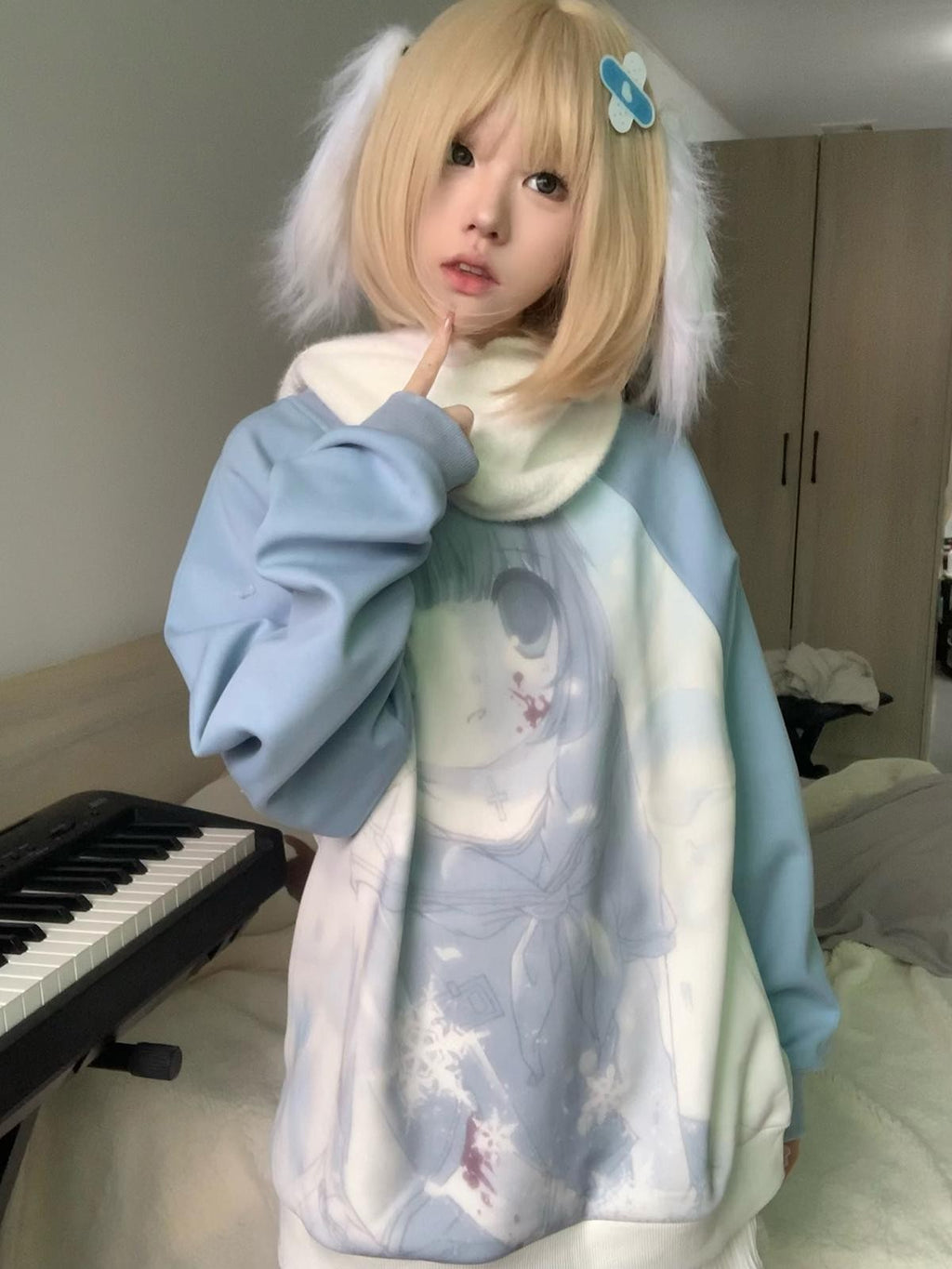 Alita26SS Oversized Raglan Sleeve Cartoon Anime Print Women's Cotton Sweatshirts