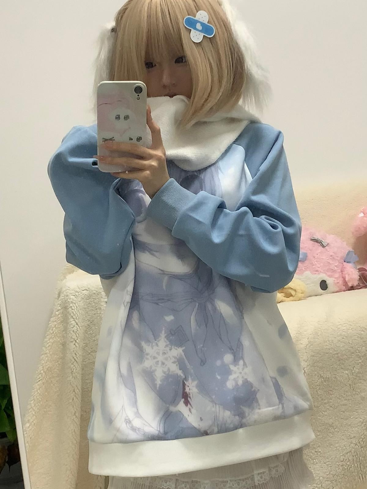 Alita26SS Oversized Raglan Sleeve Cartoon Anime Print Women's Cotton Sweatshirts
