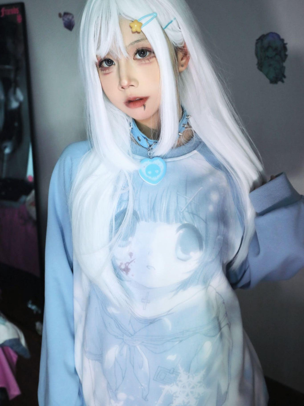 Alita26SS Oversized Raglan Sleeve Cartoon Anime Print Women's Cotton Sweatshirts