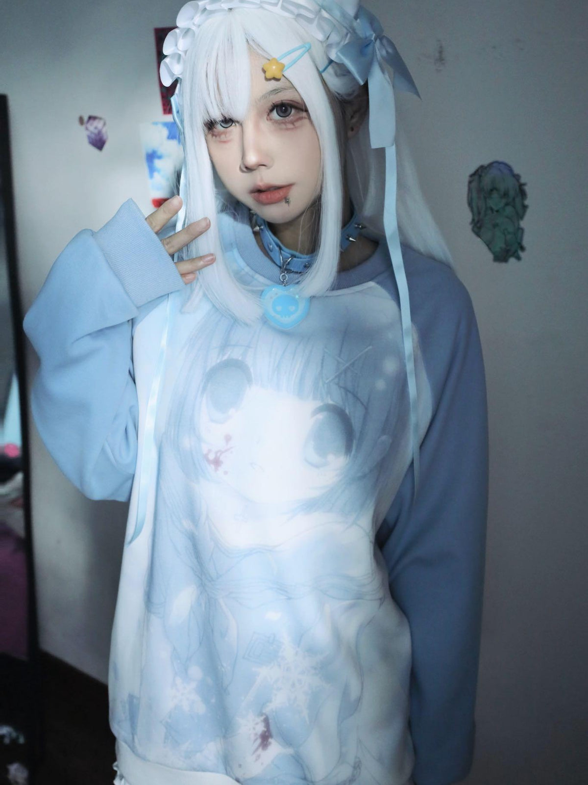 Alita26SS Oversized Raglan Sleeve Cartoon Anime Print Women's Cotton Sweatshirts