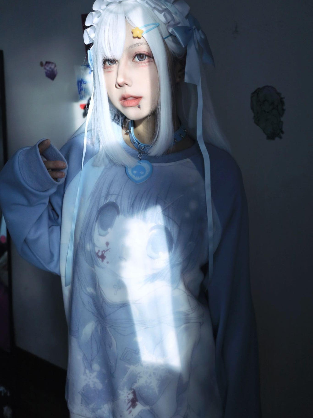 Alita26SS Oversized Raglan Sleeve Cartoon Anime Print Women's Cotton Sweatshirts
