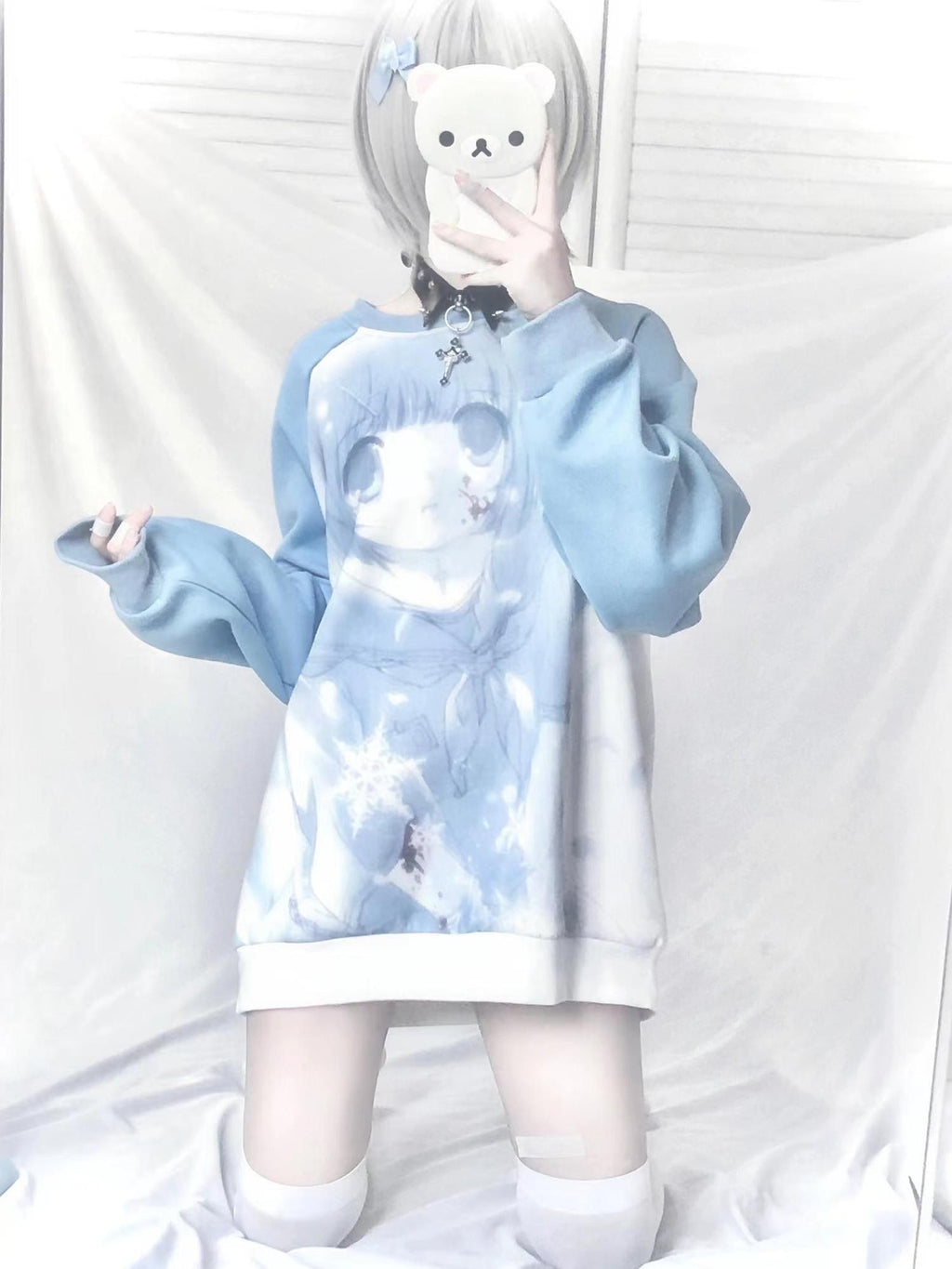 Alita26SS Oversized Raglan Sleeve Cartoon Anime Print Women's Cotton Sweatshirts