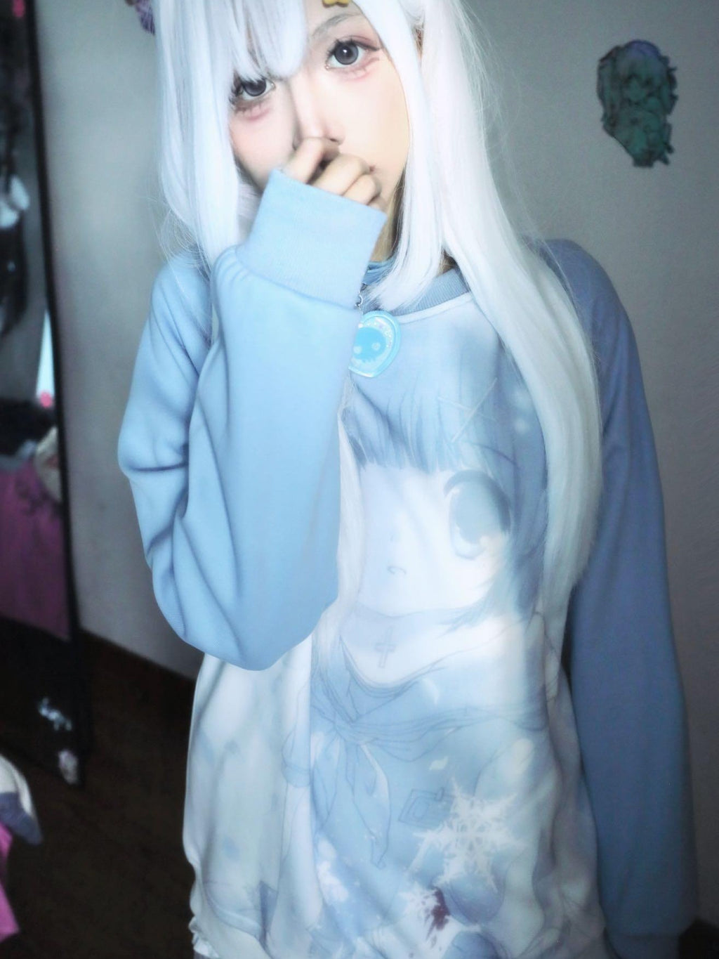 Alita26SS Oversized Raglan Sleeve Cartoon Anime Print Women's Cotton Sweatshirts