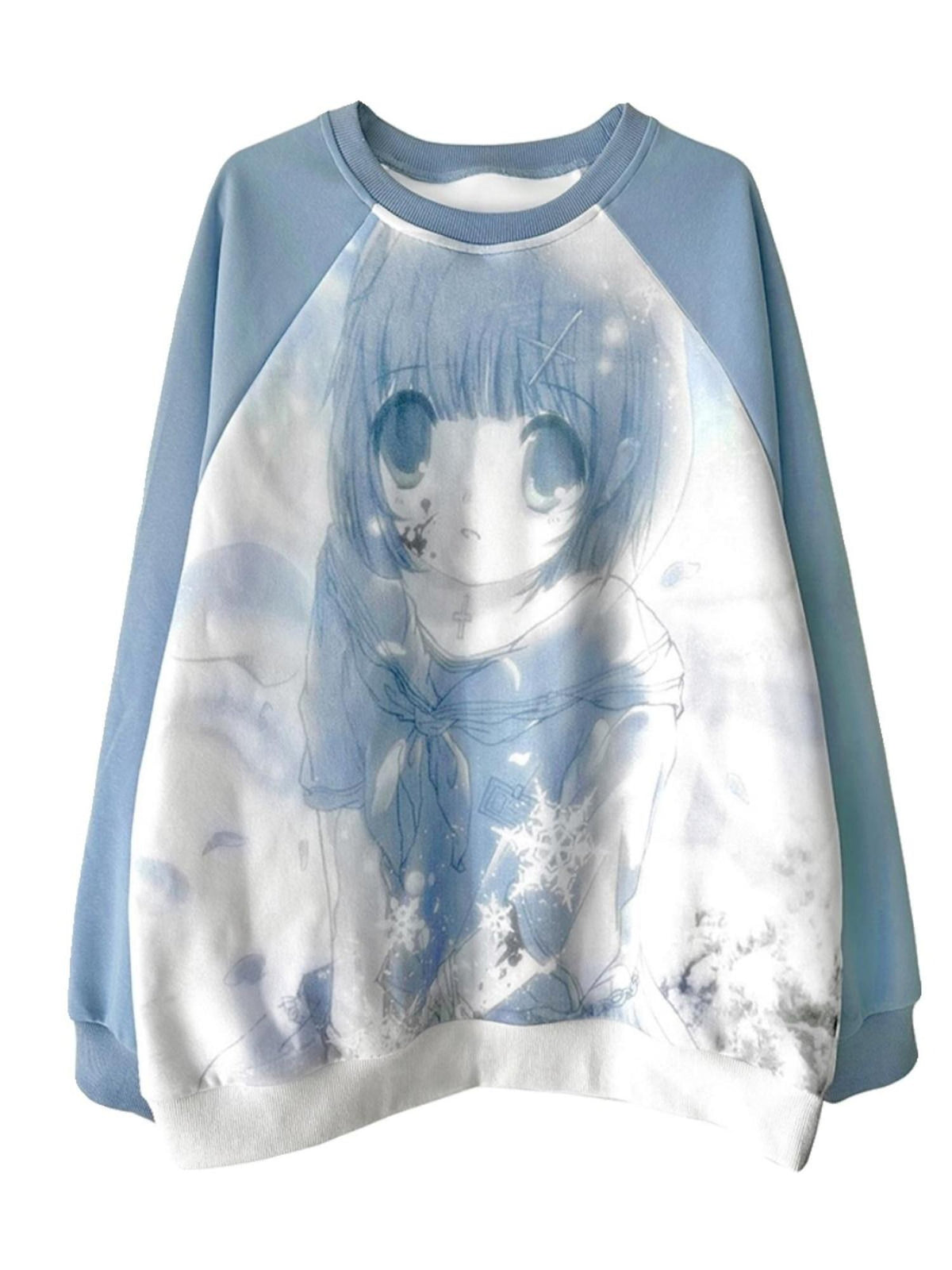 Alita26SS Oversized Raglan Sleeve Cartoon Anime Print Women's Cotton Sweatshirts