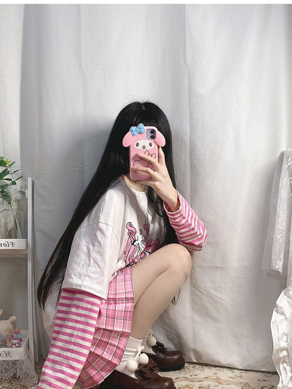 Alita26SS Pink Plaid High Waist A Line Pleated Skirts Women's