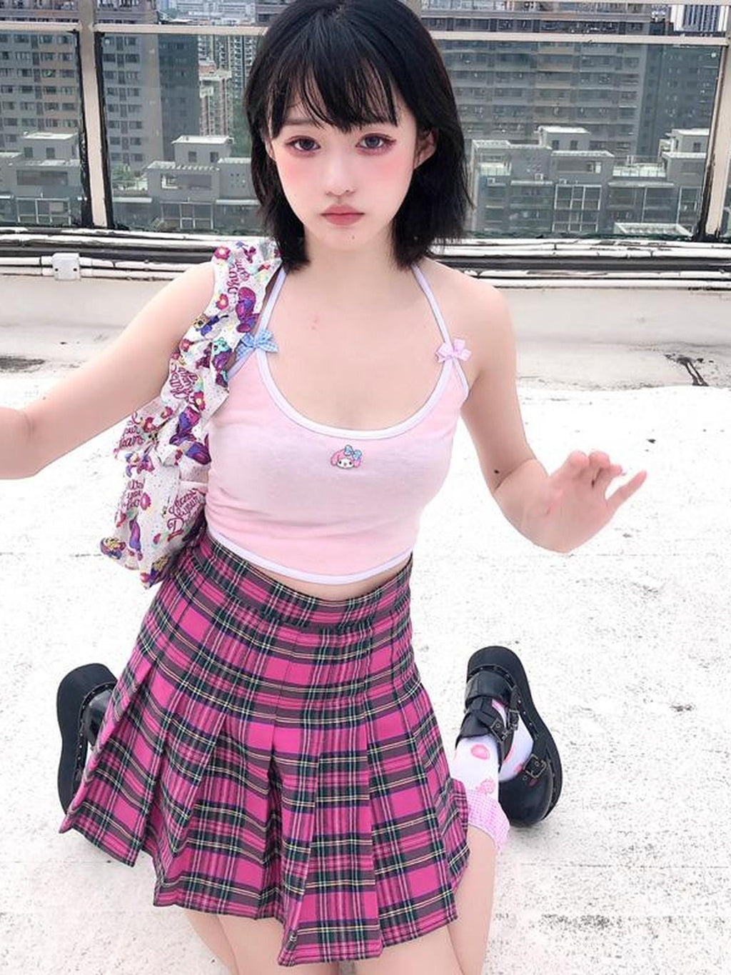 Alita26SS Plaid High Waist Button Zip A Line Cotton Women's Pleated Skirts