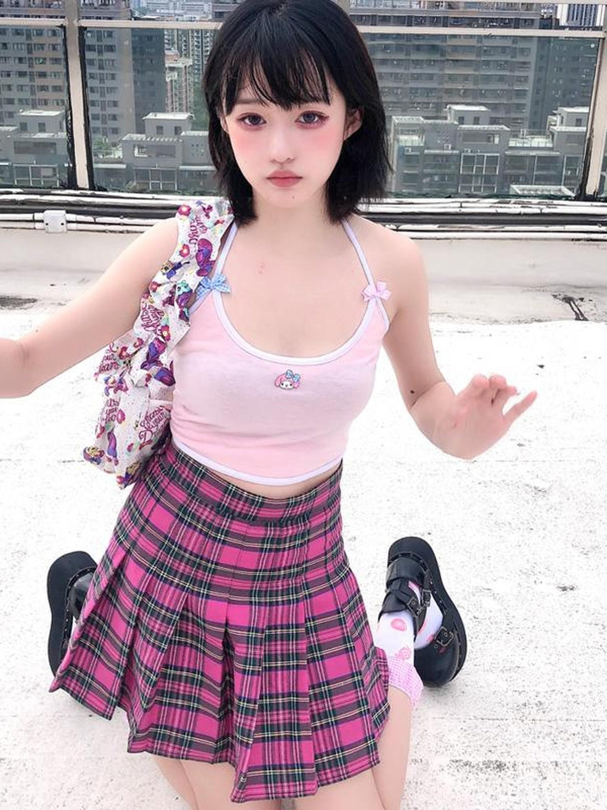 Alita26SS Plaid High Waist Button Zip A Line Cotton Women's Pleated Skirts