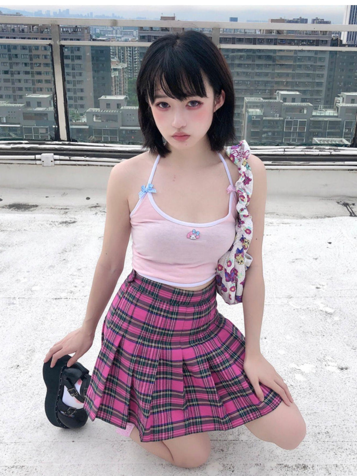 Alita26SS Plaid High Waist Button Zip A Line Cotton Women's Pleated Skirts