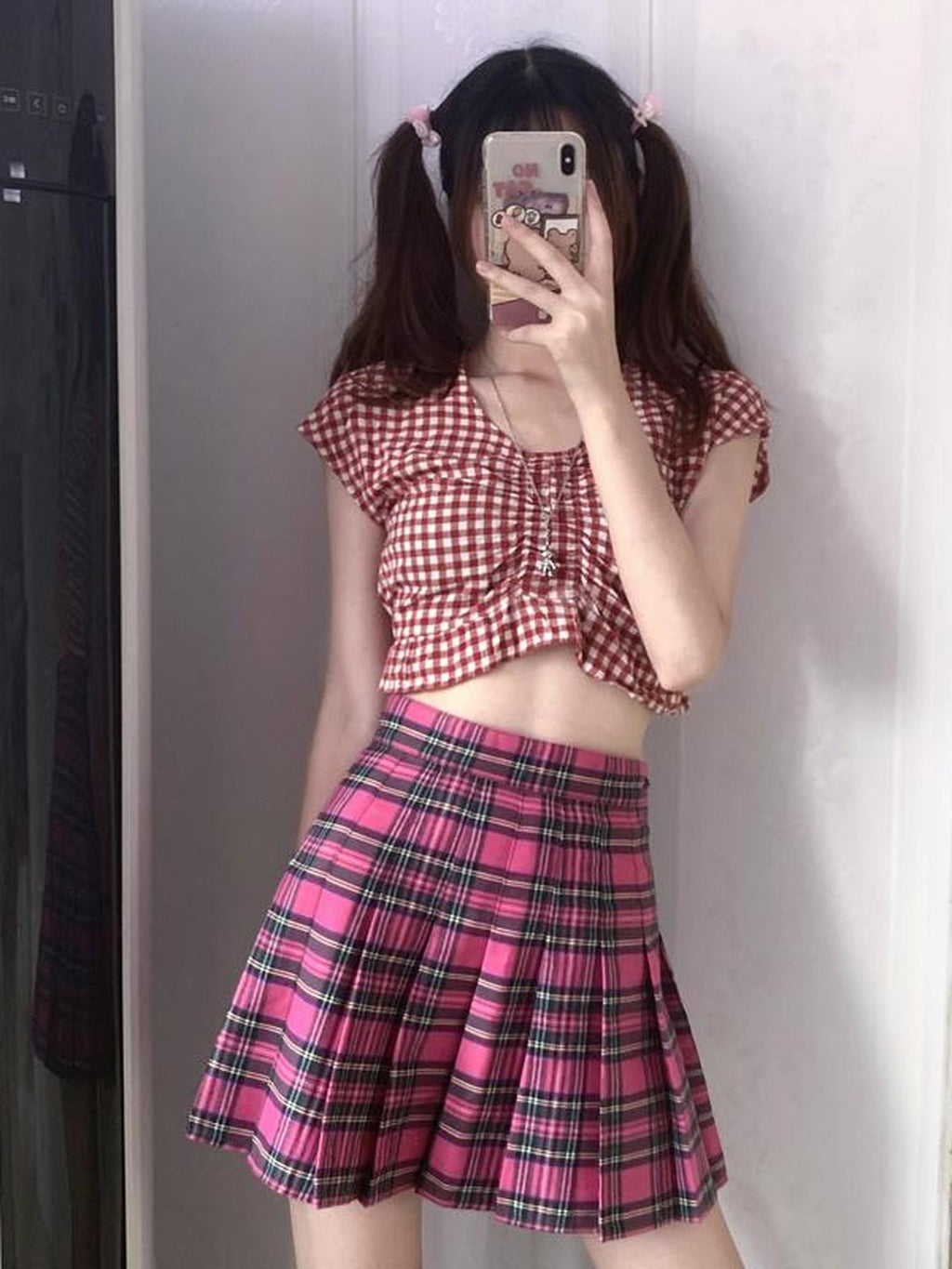 Alita26SS Plaid High Waist Button Zip A Line Cotton Women's Pleated Skirts