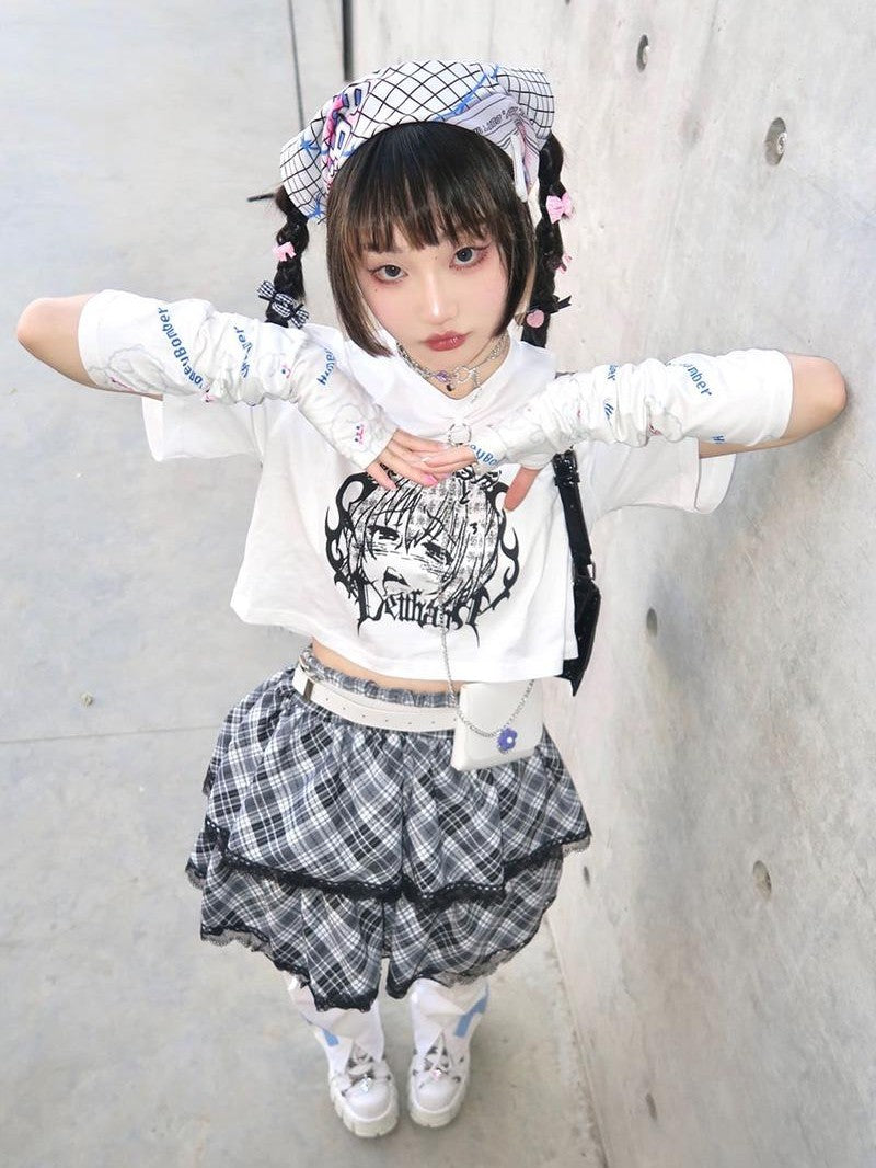 Alita26SS Plaid Print Japanese Sweet Style Women's Short Tiered Skirts