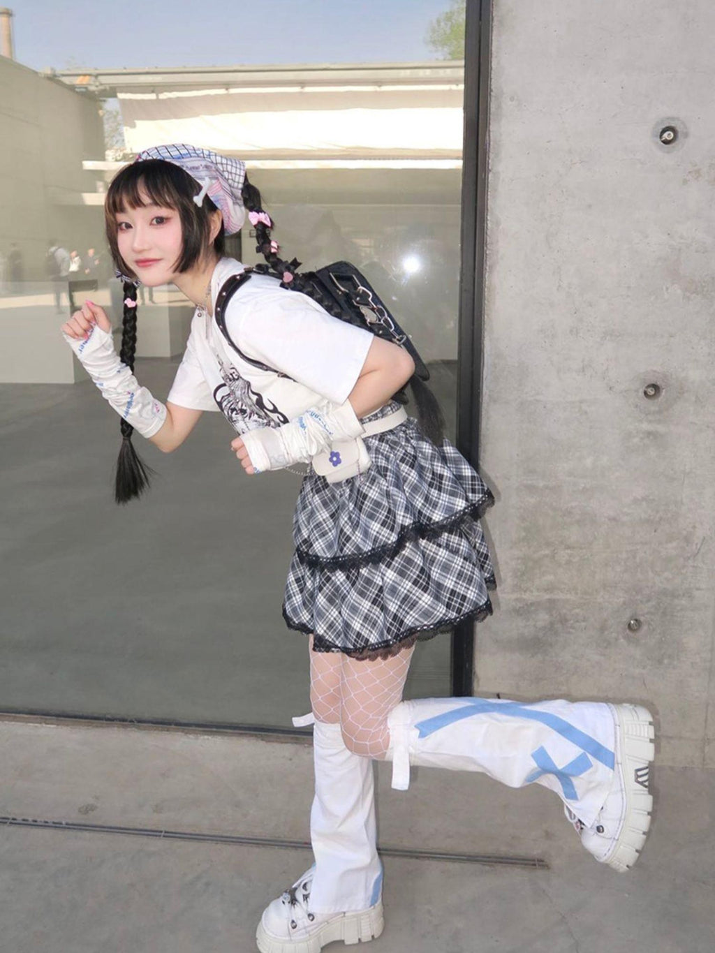Alita26SS Plaid Print Japanese Sweet Style Women's Short Tiered Skirts