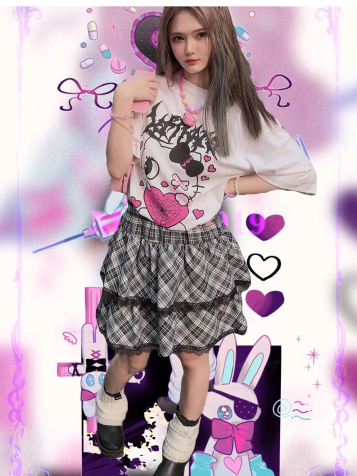 Alita26SS Plaid Print Japanese Sweet Style Women's Short Tiered Skirts