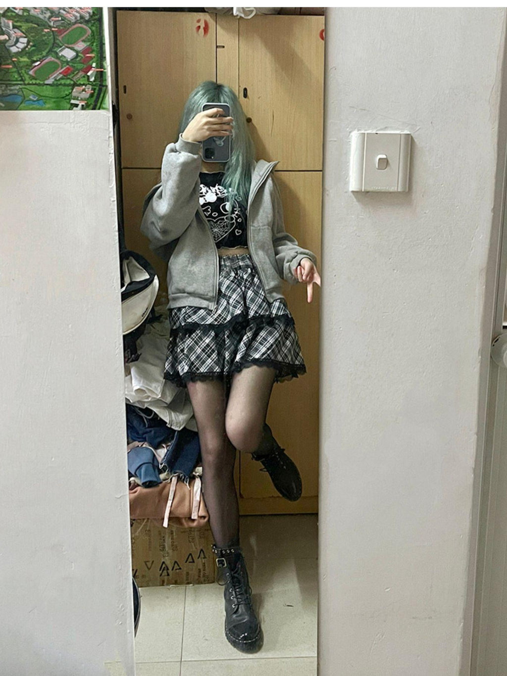 Alita26SS Plaid Print Japanese Sweet Style Women's Short Tiered Skirts
