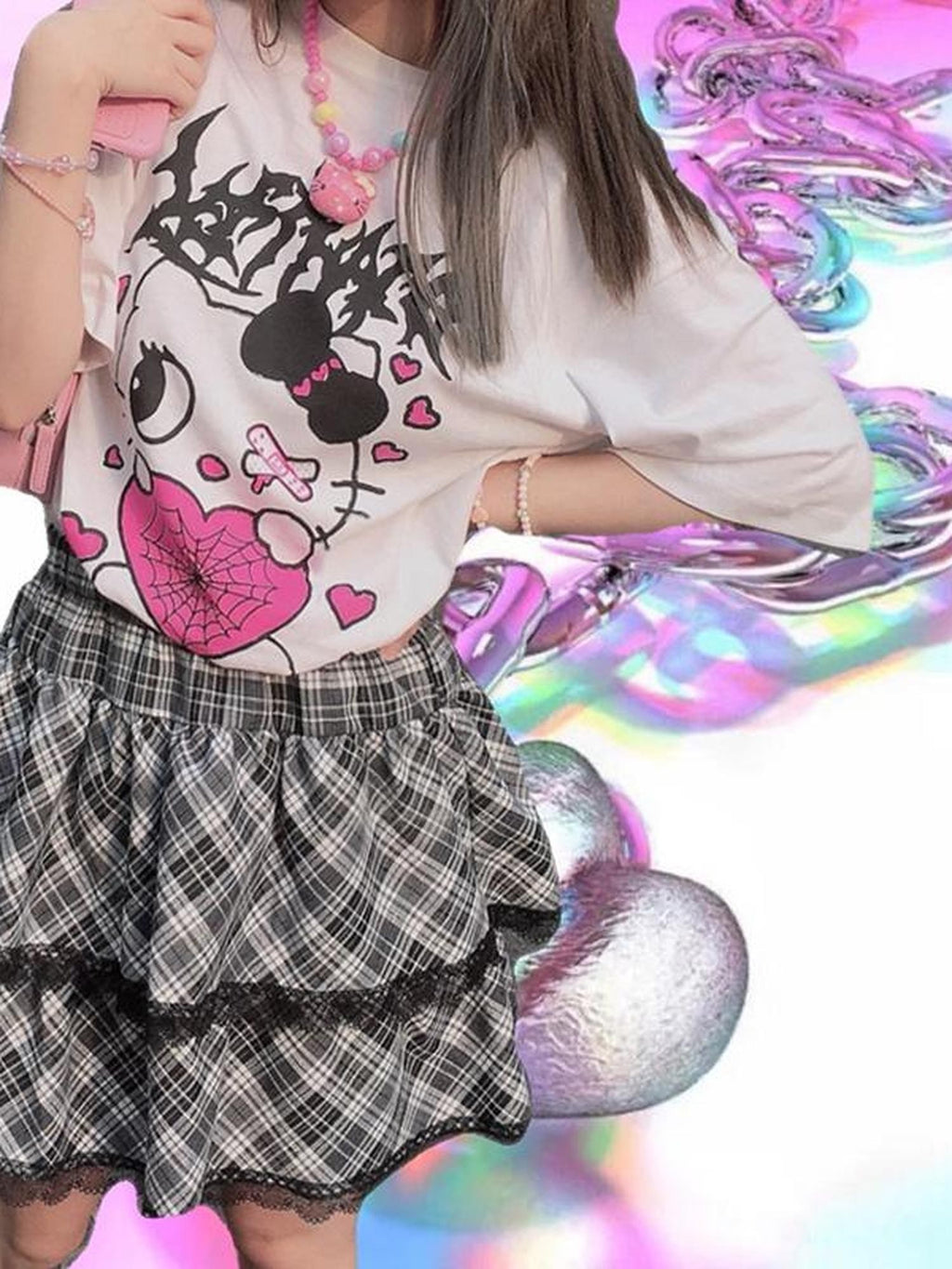 Alita26SS Plaid Print Japanese Sweet Style Women's Short Tiered Skirts
