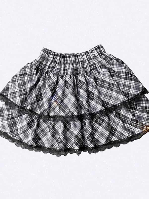 Alita26SS Plaid Print Japanese Sweet Style Women's Short Tiered Skirts