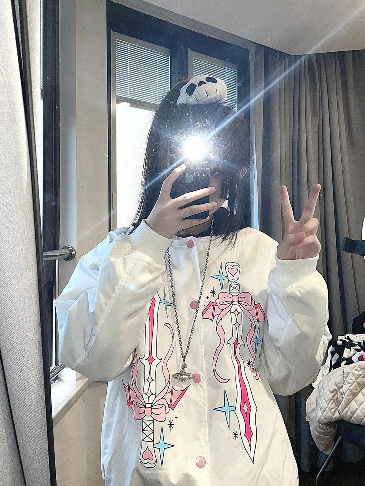 Alita26SS Print Hooded Loose Fit Cotton Women's Casual Jackets