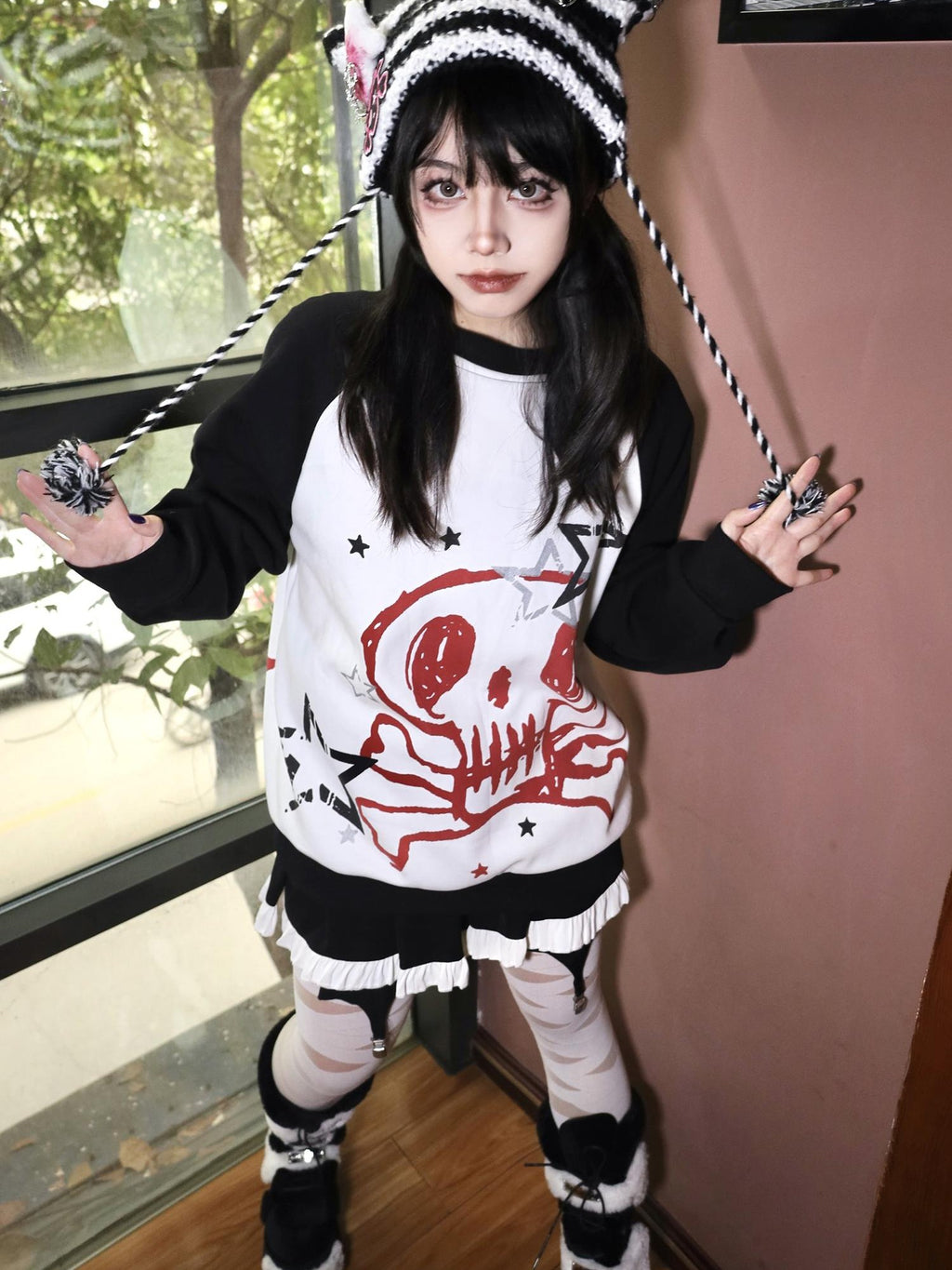 Alita26SS Print Raglan Sleeve Loose Fit Cotton Women's Sweatshirts