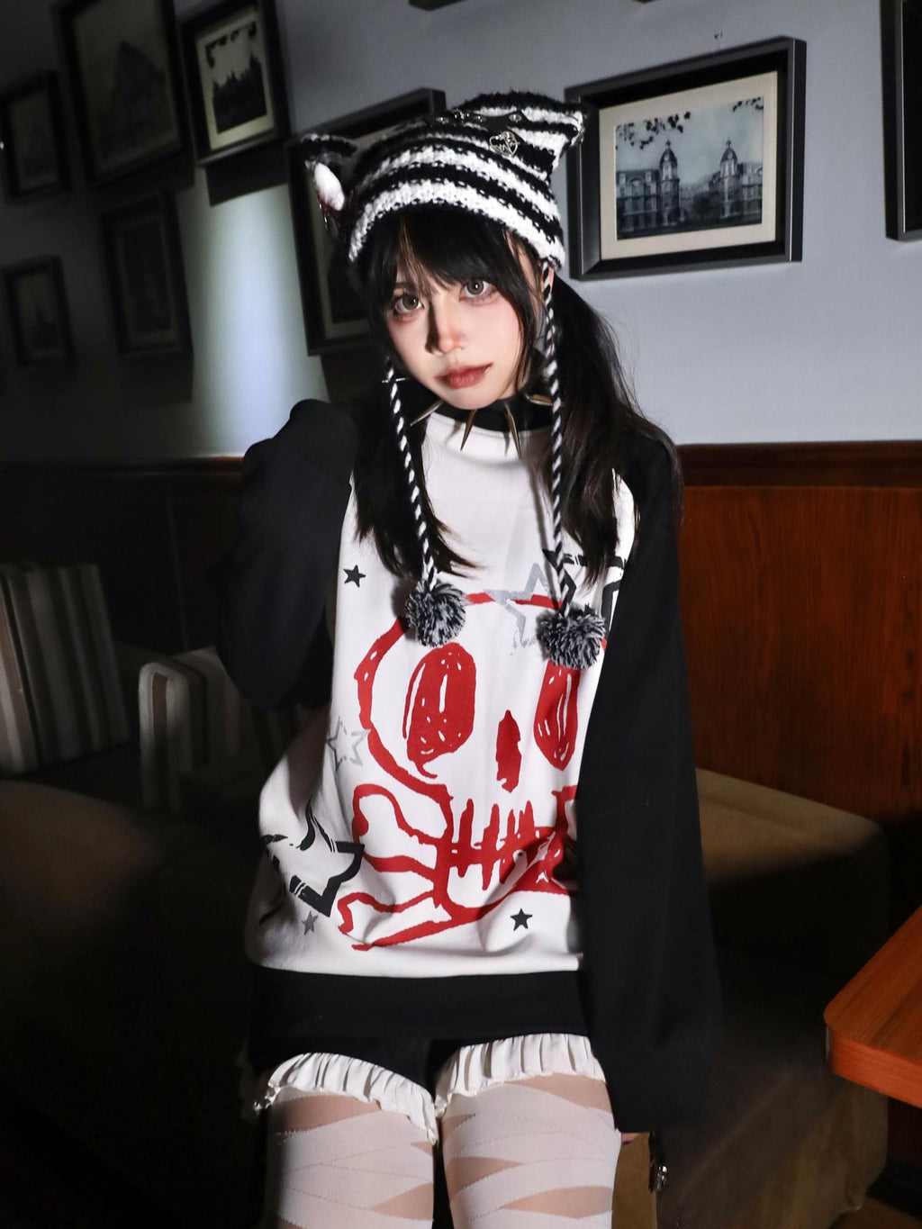 Alita26SS Print Raglan Sleeve Loose Fit Cotton Women's Sweatshirts