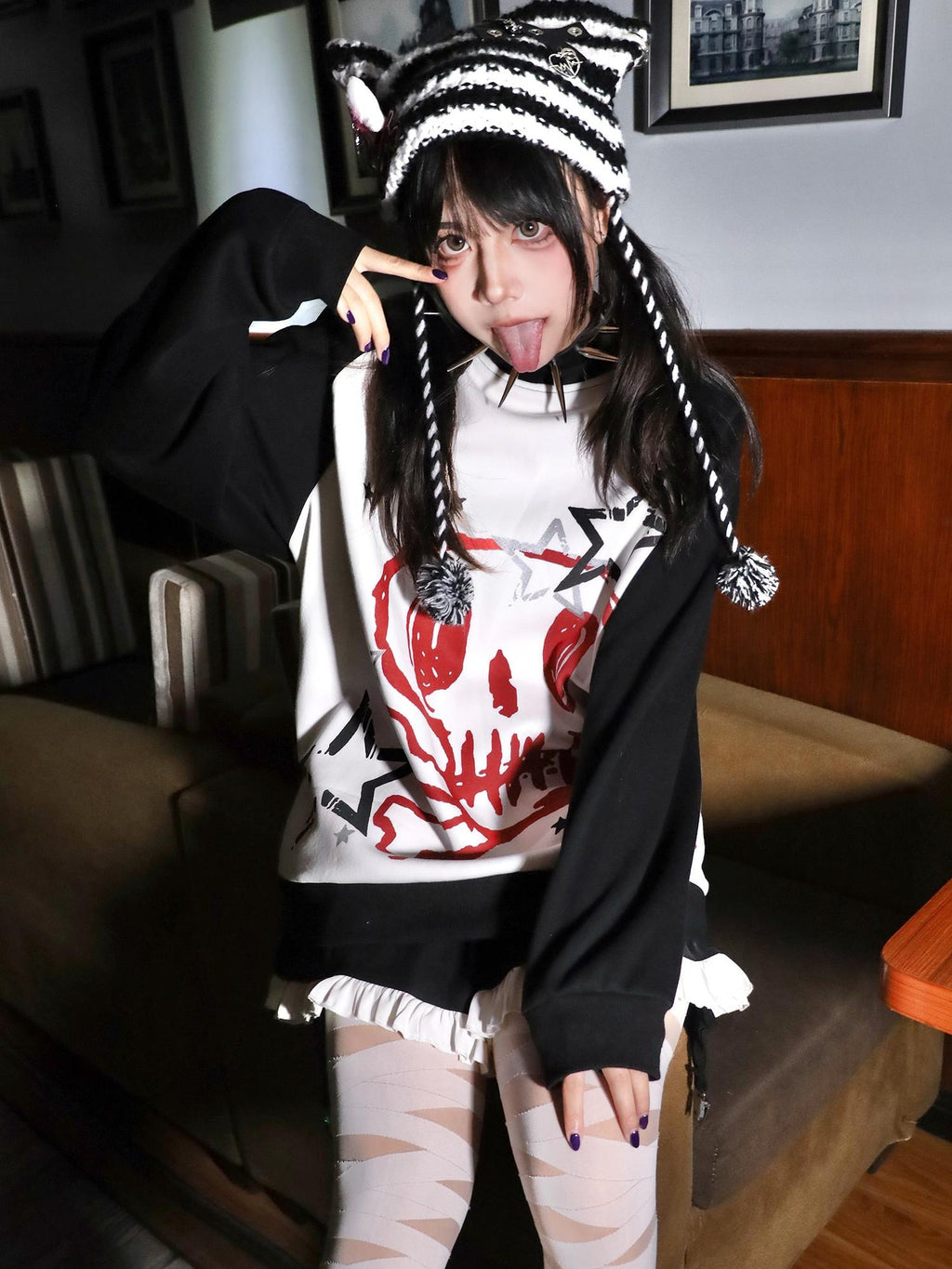 Alita26SS Print Raglan Sleeve Loose Fit Cotton Women's Sweatshirts