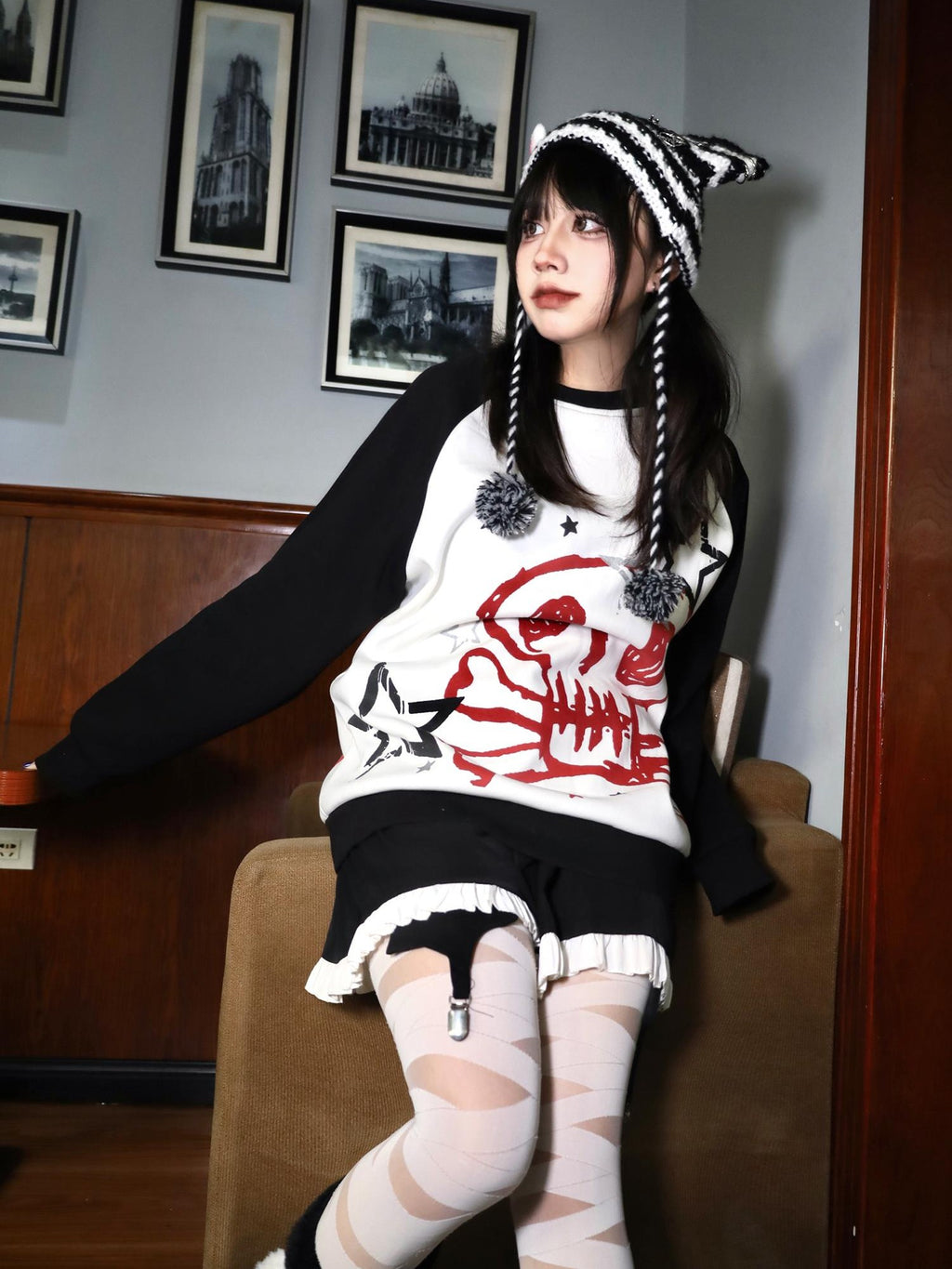 Alita26SS Print Raglan Sleeve Loose Fit Cotton Women's Sweatshirts