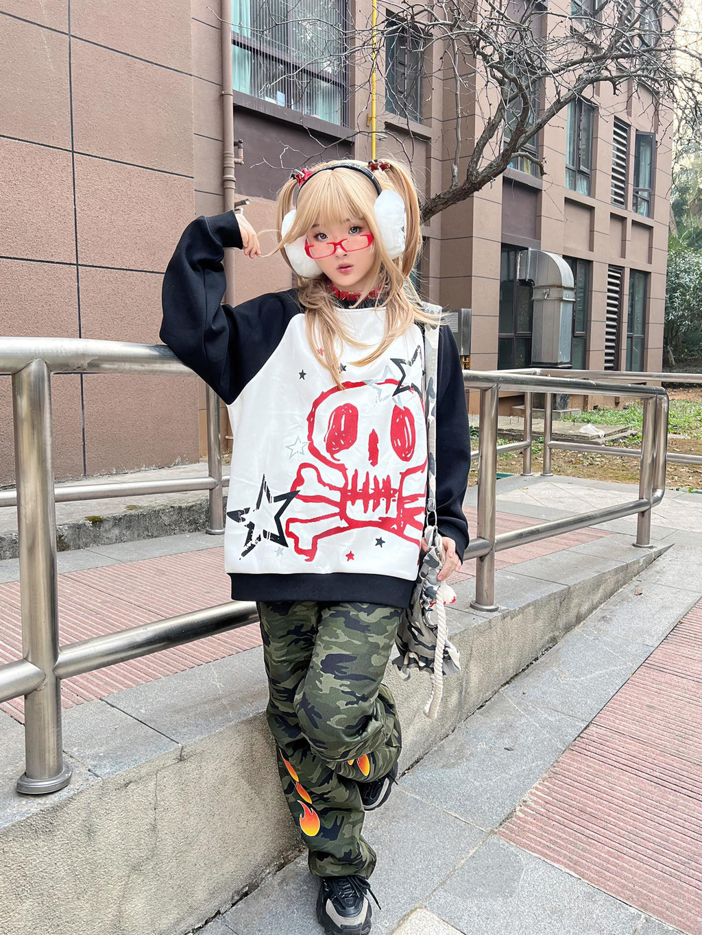 Alita26SS Print Raglan Sleeve Loose Fit Cotton Women's Sweatshirts