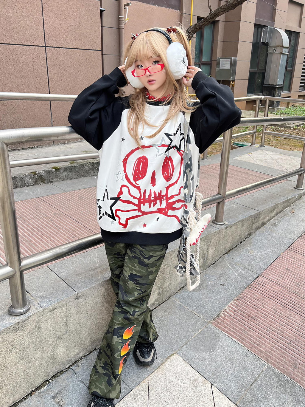 Alita26SS Print Raglan Sleeve Loose Fit Cotton Women's Sweatshirts