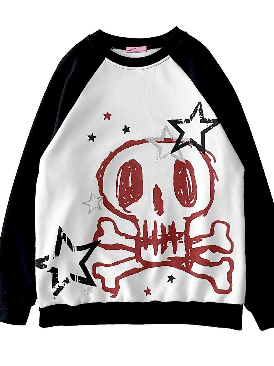 Alita26SS Print Raglan Sleeve Loose Fit Cotton Women's Sweatshirts