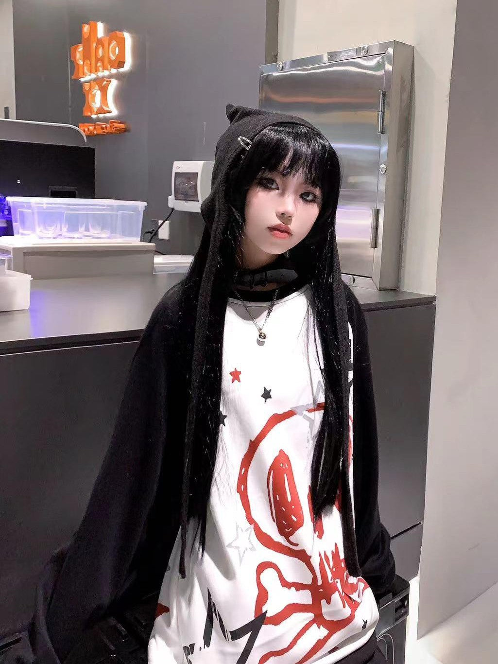 Alita26SS Print Raglan Sleeve Loose Fit Cotton Women's Sweatshirts