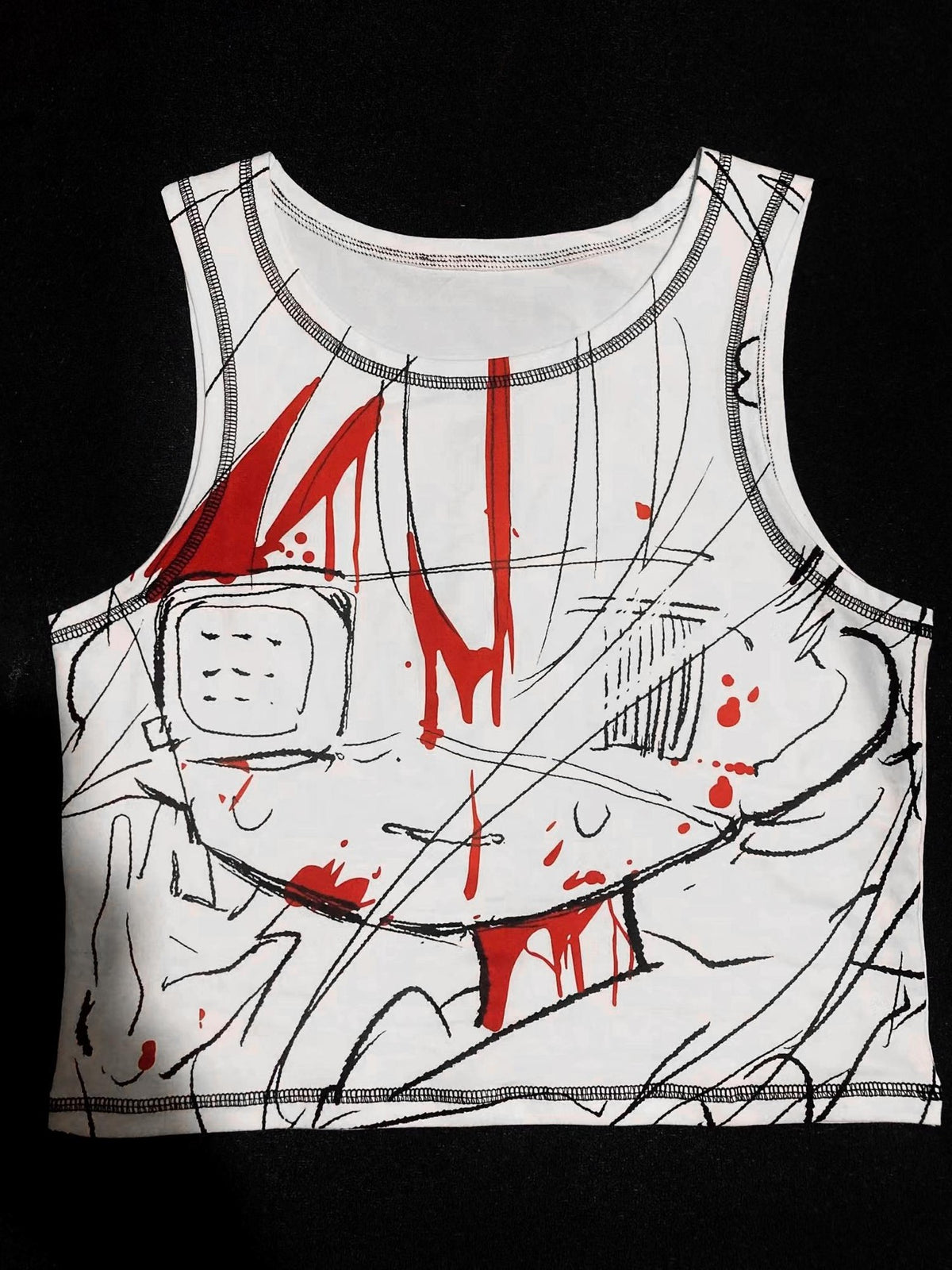 Alita26SS Printed Hand Drawn Dark Y2k Cropped Women's Cotton Slim T-shirts