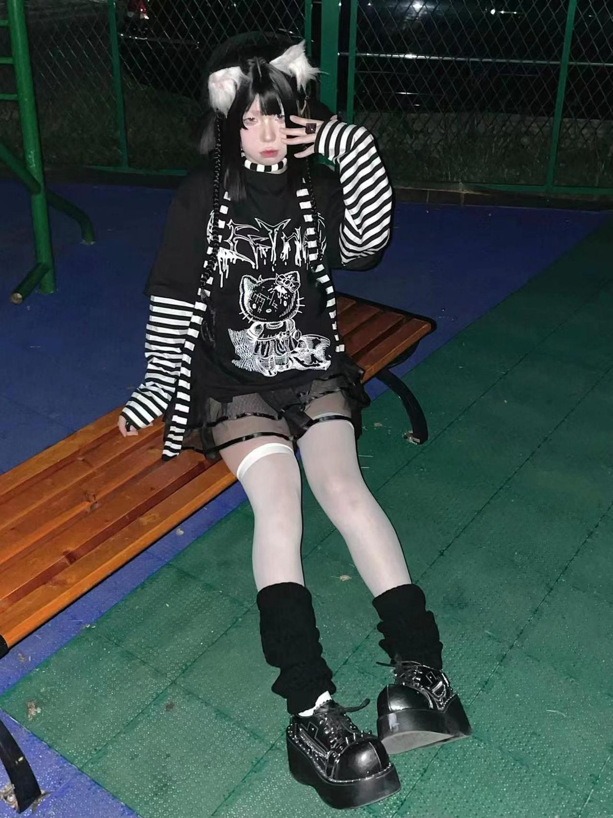 Alita26SS Punk Comic Print Loose Fit Cotton Women's Long Sleeve T-shirts