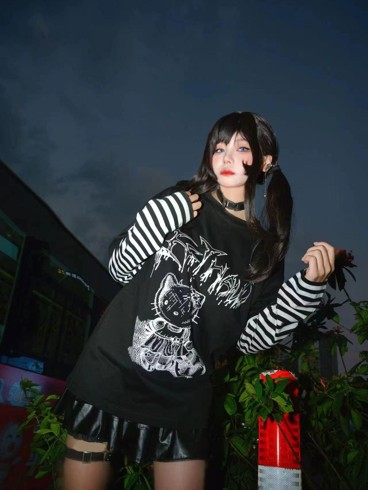 Alita26SS Punk Comic Print Loose Fit Cotton Women's Long Sleeve T-shirts