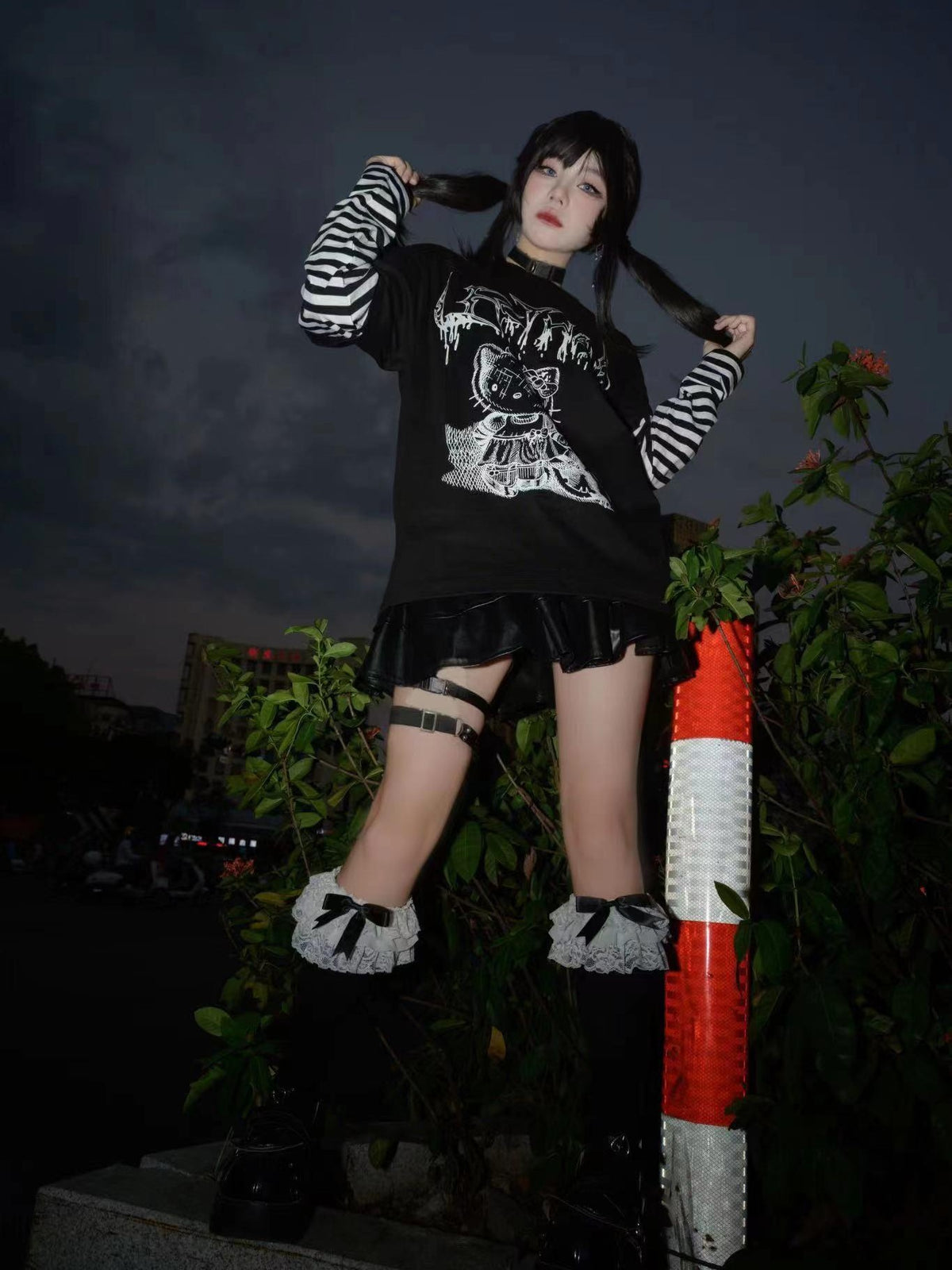 Alita26SS Punk Comic Print Loose Fit Cotton Women's Long Sleeve T-shirts