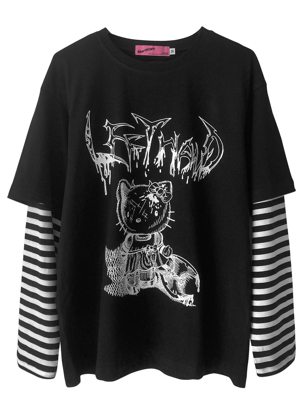 Alita26SS Punk Comic Print Loose Fit Cotton Women's Long Sleeve T-shirts