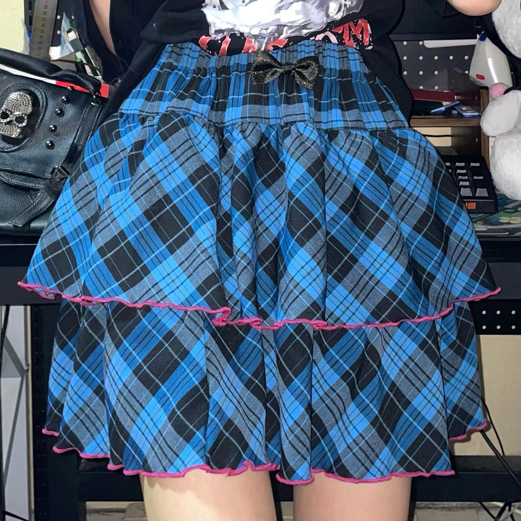 Alita26SS_Punk_Plaid_Lace_Ruffle_Bow_Color_Block_High_Waist_Women's_Tiered_Skirts_680522994449_MISSTT