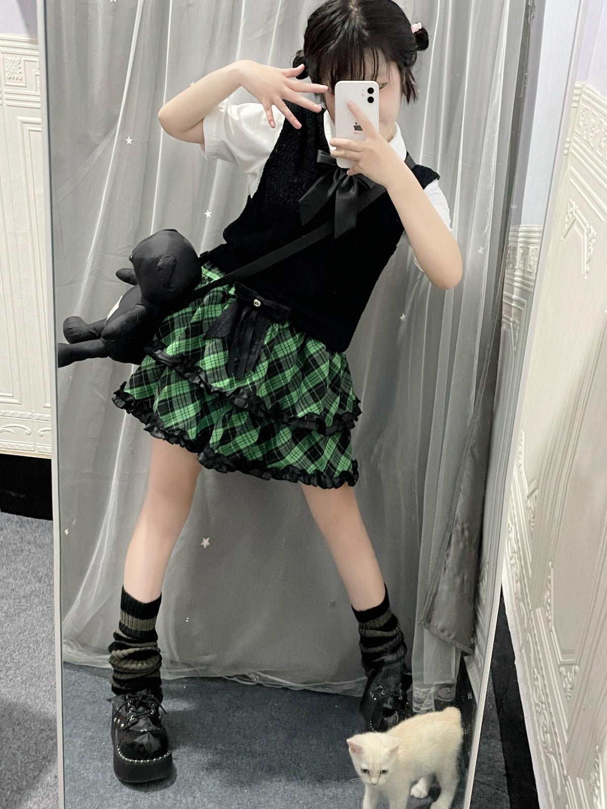 Alita26SS Rock Lace High Waist Bow Women's Tiered Skirts