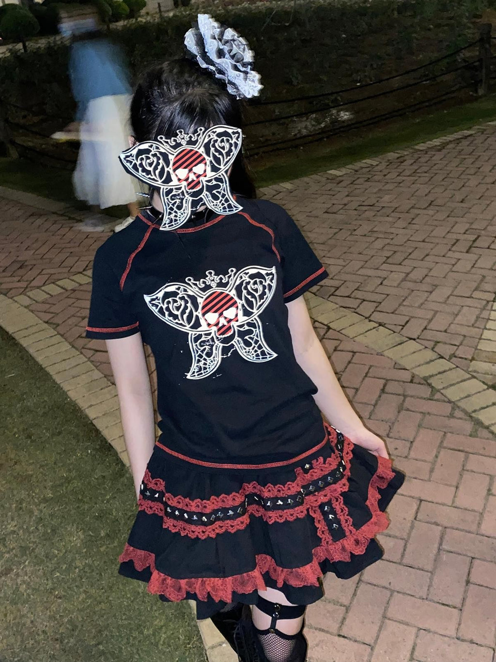 Alita26SS Rock Punk Print Heart Skull Butterfly Women's Cotton Slim T-shirts