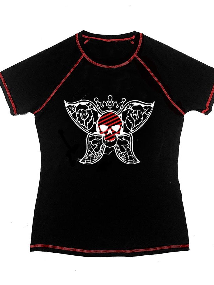Alita26SS Rock Punk Print Heart Skull Butterfly Women's Cotton Slim T-shirts
