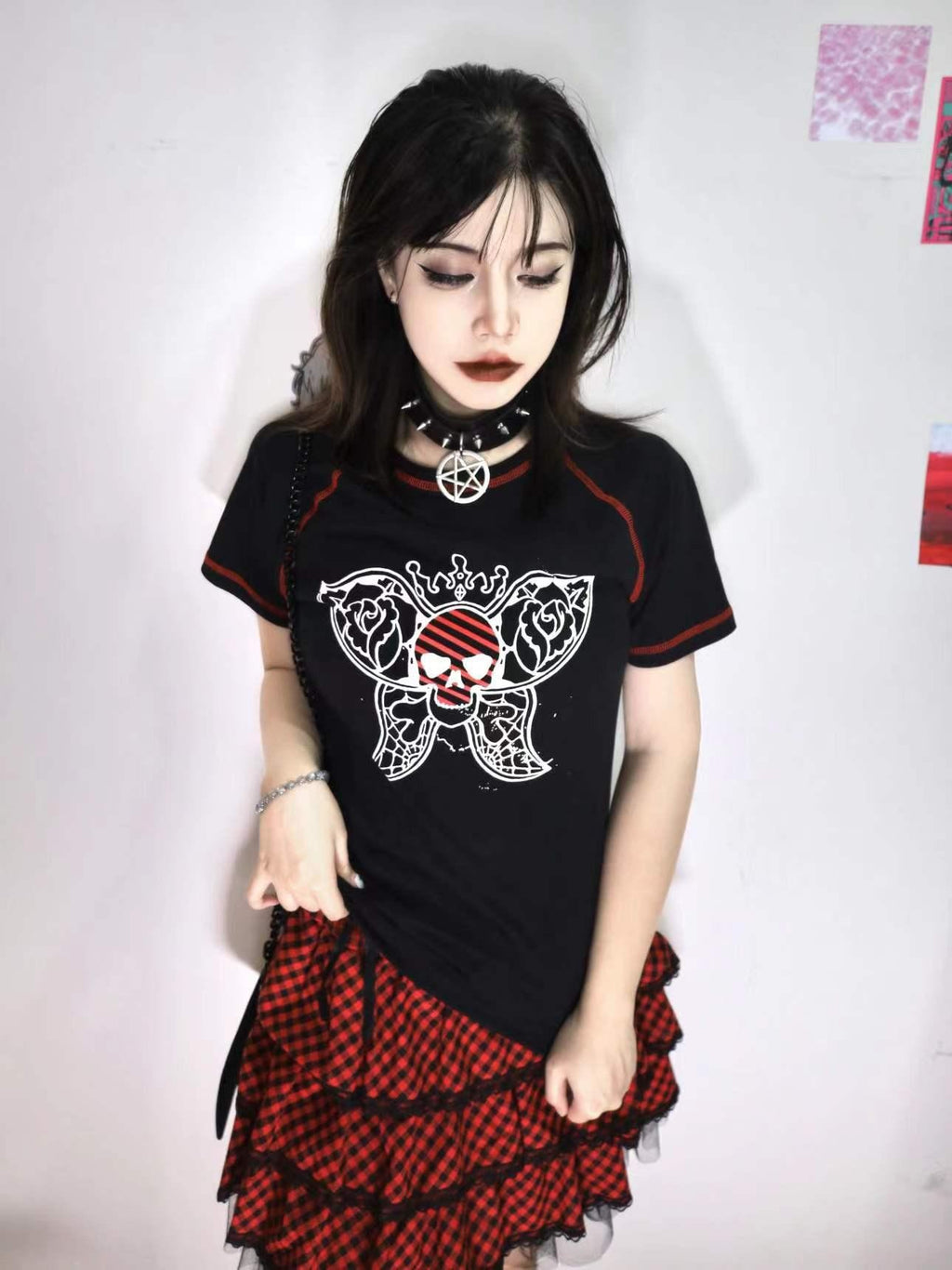 Alita26SS Rock Punk Print Heart Skull Butterfly Women's Cotton Slim T-shirts