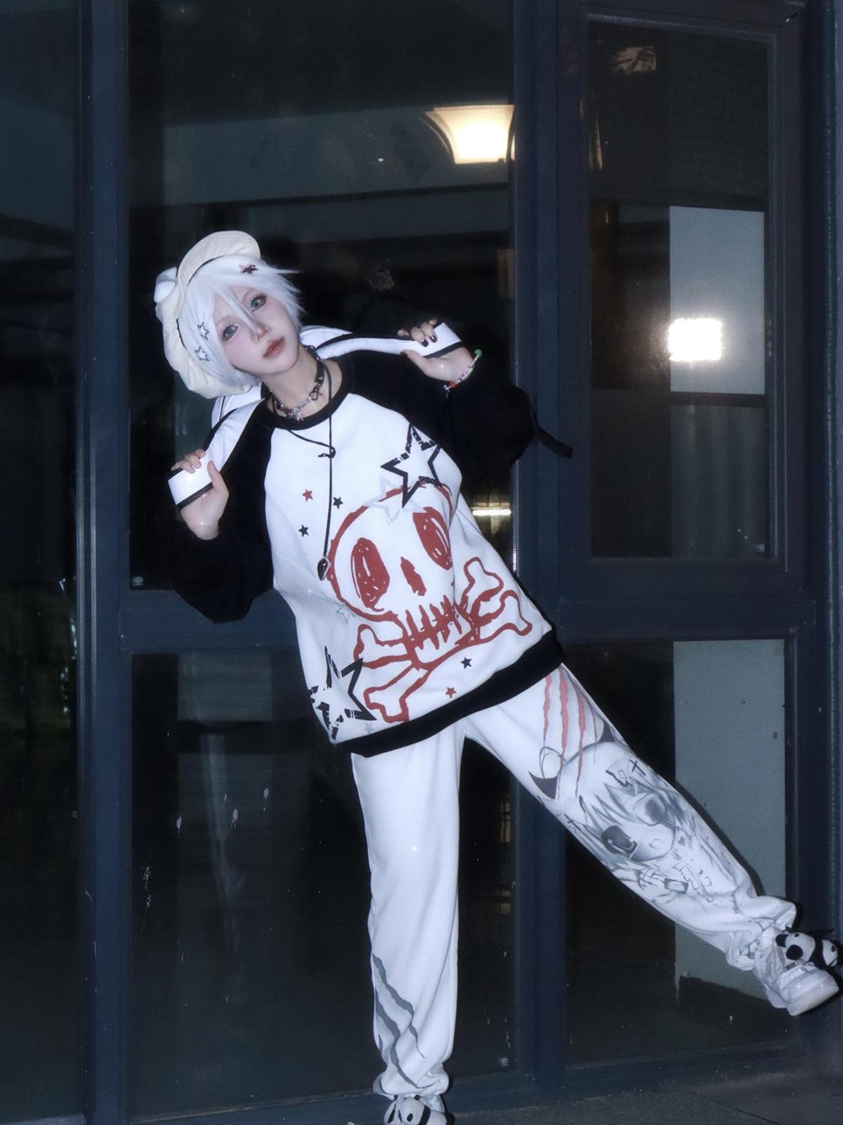 Alita26SS Skull Letter Graphic High Waist Straight Leg Cotton Women's Joggers